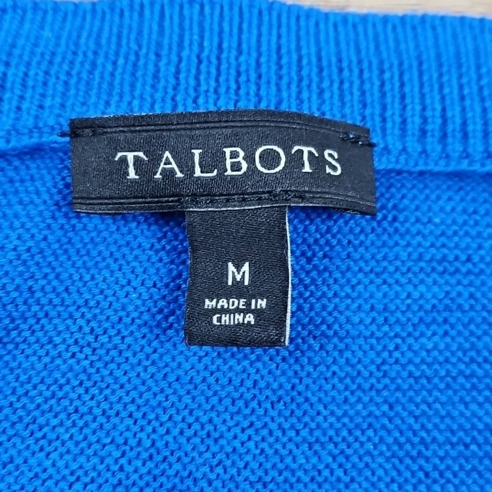 Talbots 100% Cotton Knit Blue White Tie Dye Crewneck 3/4 Sleeve Pullover Sweater